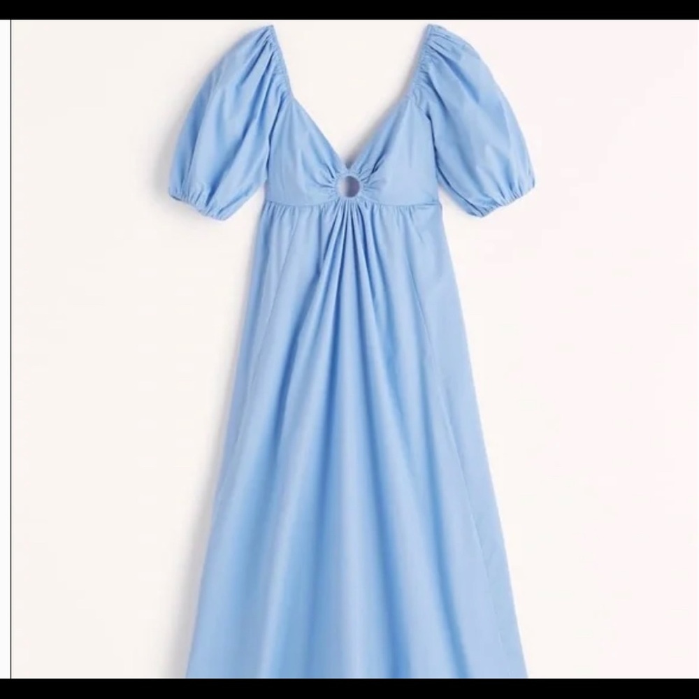 O ring puff sleeve midi dress, blue. NWT